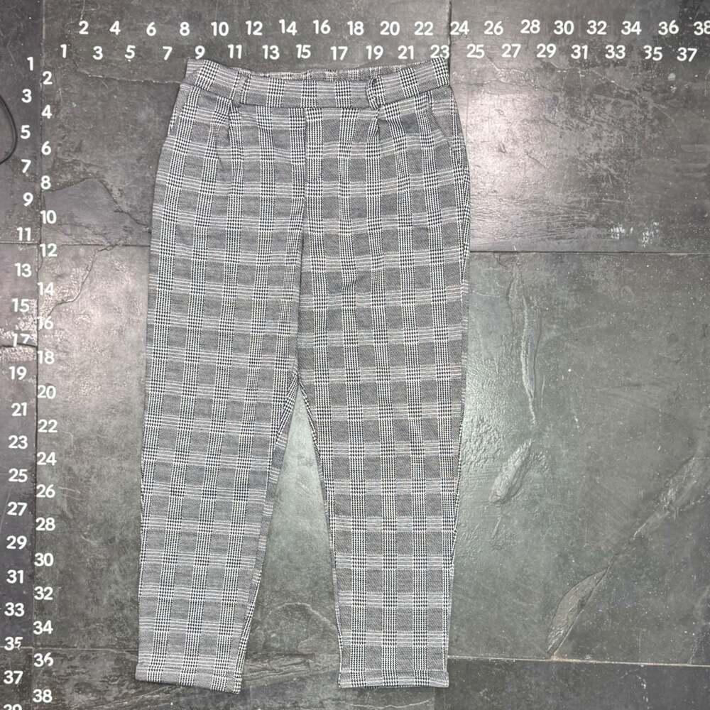 ambiance apparel Women's Black and White Plaid Tapered Dress Pants